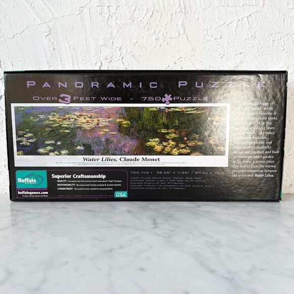 Water Lilies Claude Monet 3' Wide Panoramic Puzzle 750 Pieces Buffalo - Complete - Picture 6 of 8
